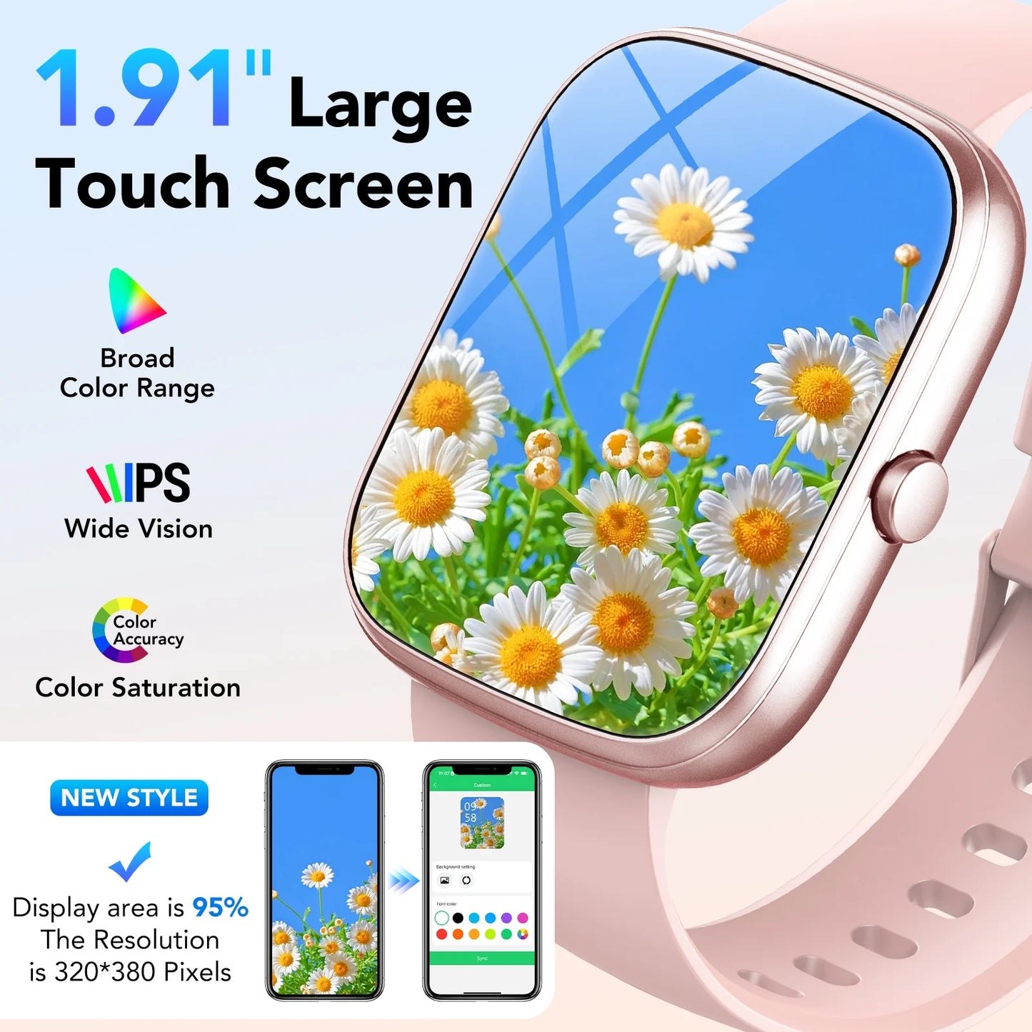 2025 NEW 1.91''HD Screen Smart Watch for Android and Iphone,Answer/Make Calls/100 Sports Modes/Message Reminder,Ip68 Waterproof Outdoor Fitness Tracker Women Men,(Perfect for Holiday Gifts)
