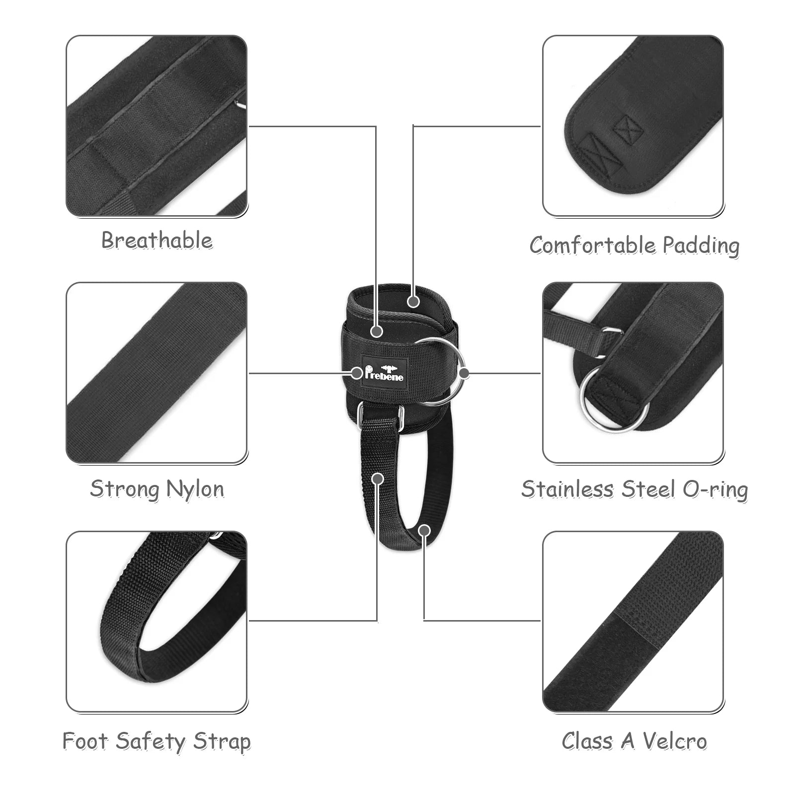 Adjustable Ankle Strap with O-Ring for Cable Machines