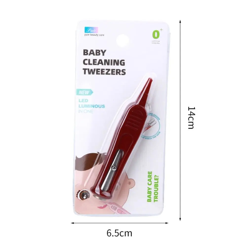 1PC Baby Dig Booger Clip Infants Clean Ear Nose Navel Safety Tweezers Safe Forceps Cleaning Supplies Forceps with LED Light