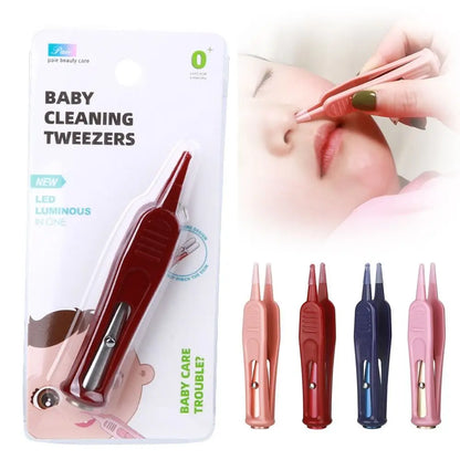 1PC Baby Dig Booger Clip Infants Clean Ear Nose Navel Safety Tweezers Safe Forceps Cleaning Supplies Forceps with LED Light