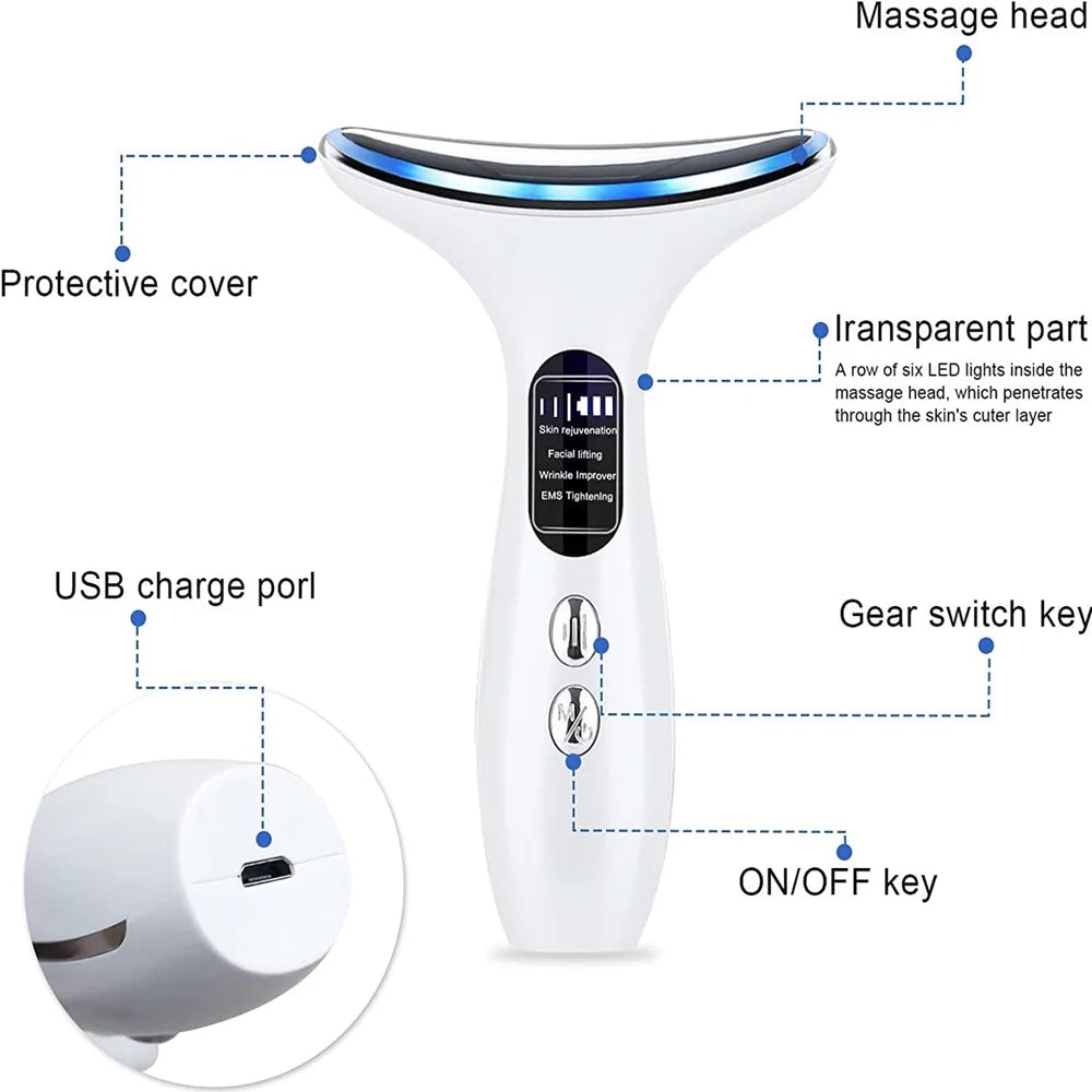 Facial Neck Massager for Skin Care Electric Face Neck Lifting Massager with 45℃ Heat & 3 Massage Modes for Wrinkles Facial Massager
