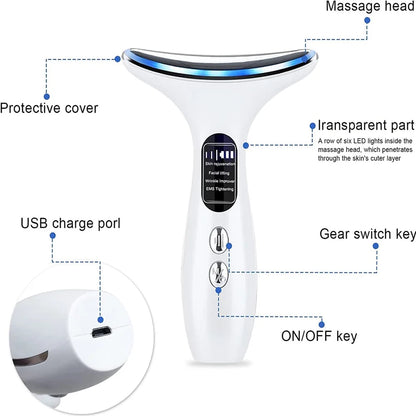 Facial Neck Massager for Skin Care Electric Face Neck Lifting Massager with 45℃ Heat & 3 Massage Modes for Wrinkles Facial Massager