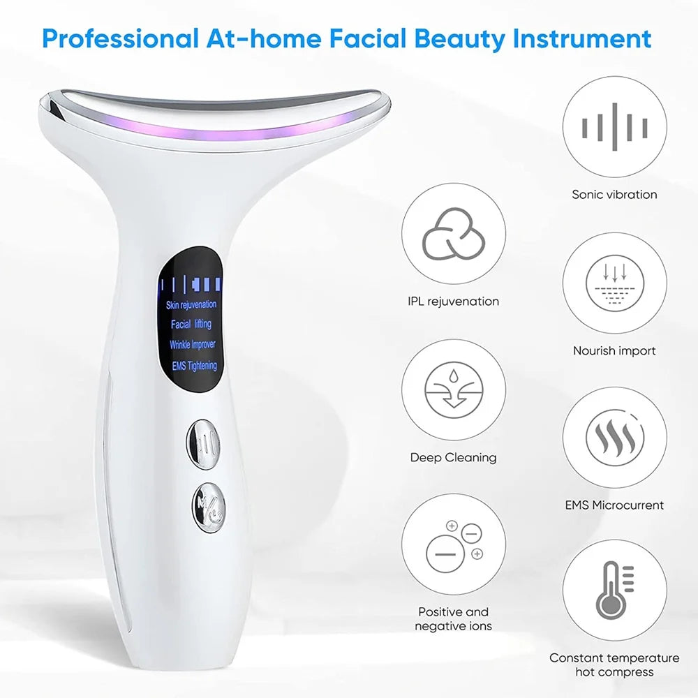 Facial Neck Massager for Skin Care Electric Face Neck Lifting Massager with 45℃ Heat & 3 Massage Modes for Wrinkles Facial Massager